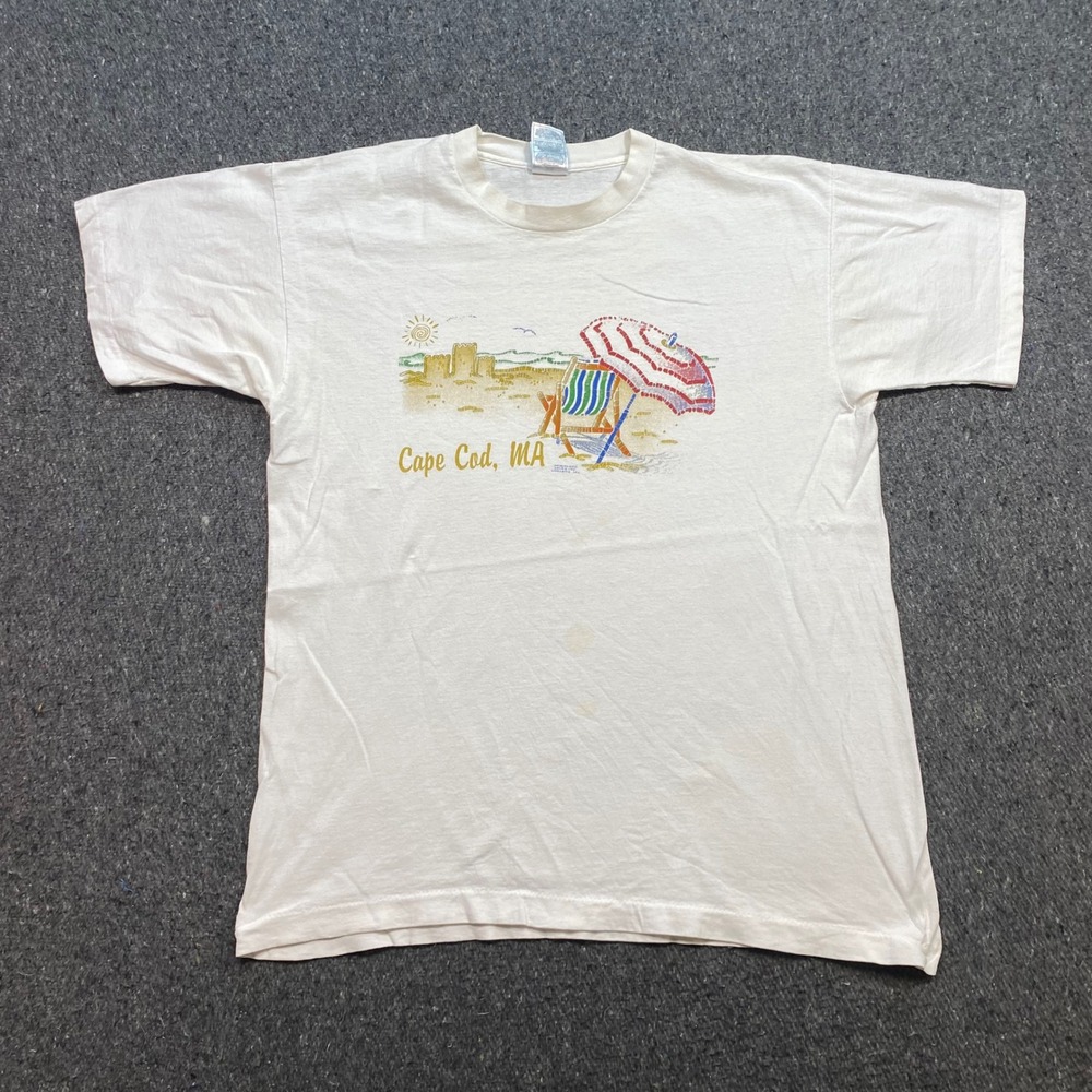 Cape Cod MA TShirt Sz L Mens White Skater Beach Graphic Souvenir Massachusetts